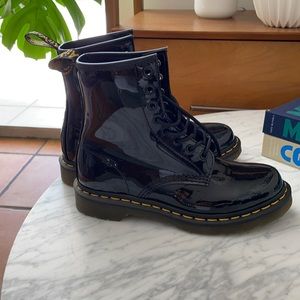 Patent leather combat boots